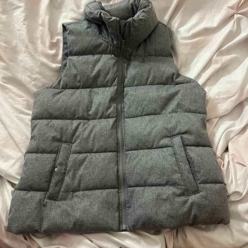 Puffer vest! Old navy. I worse it one time and loved it !